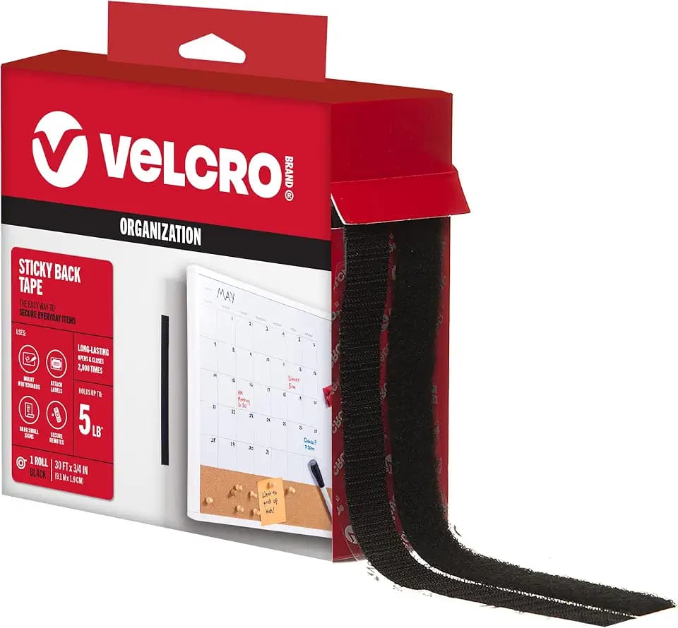VELCRO Brand Sticky Back Hook and Loop Fasteners, 30 Ft Tape Roll, Black