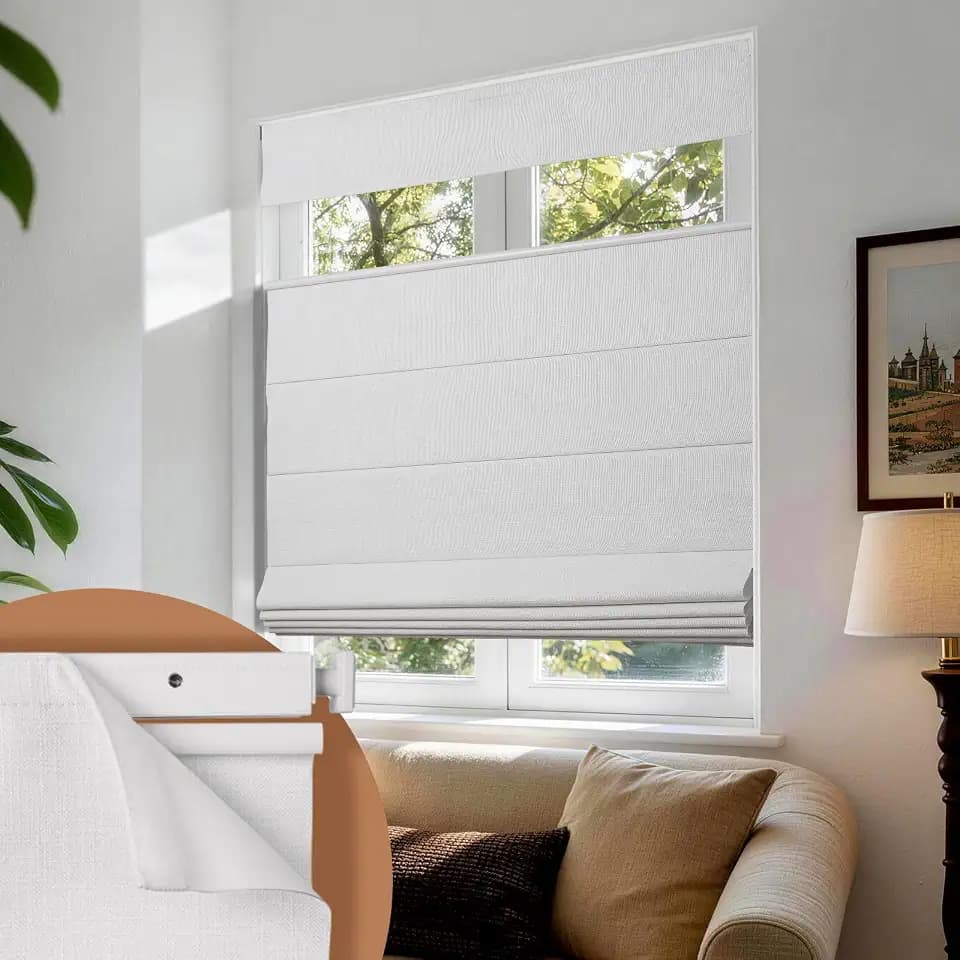 No Drill Cordless TDBU Roman Shades, White, 28x48