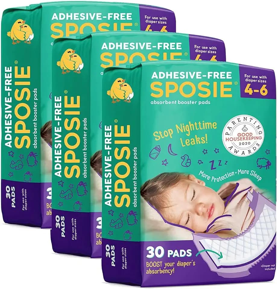 Sposie Overnight Diaper Booster Pads, Stop Diaper Leaks, Size 4-6, 90 Ct
