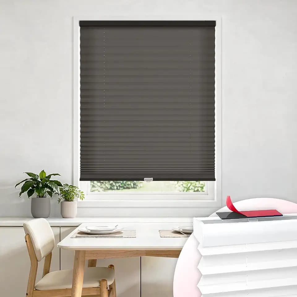 DEZ FURNISHINGS EZ Stick No Drill No Tools Cordless 1" Light Filtering Pleated Shade, 30" W x 72" H, Black