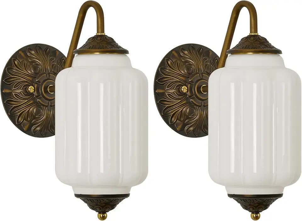 Vintage Milk Glass Wall Sconce - Set of 2,Antique Dimmable Sconce (Bulb×2)