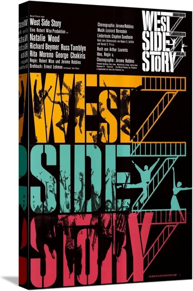 ART.COM Stretched Canvas Print West Side Story, German Movie Poster, 1961, 12" x 18"