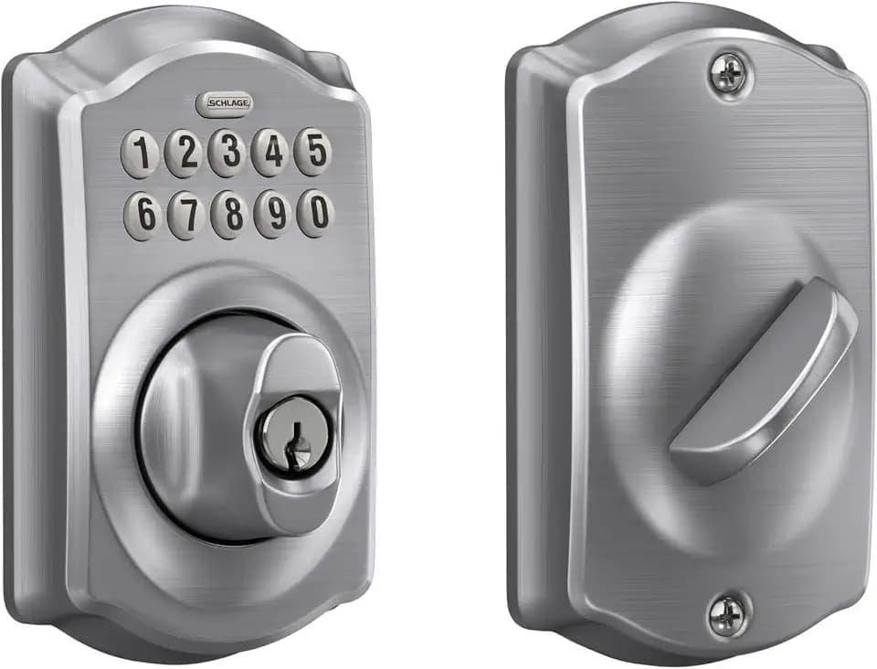 Schlage Electronic Keypad Deadbolt Lock, Camelot Trim, Satin Chrome