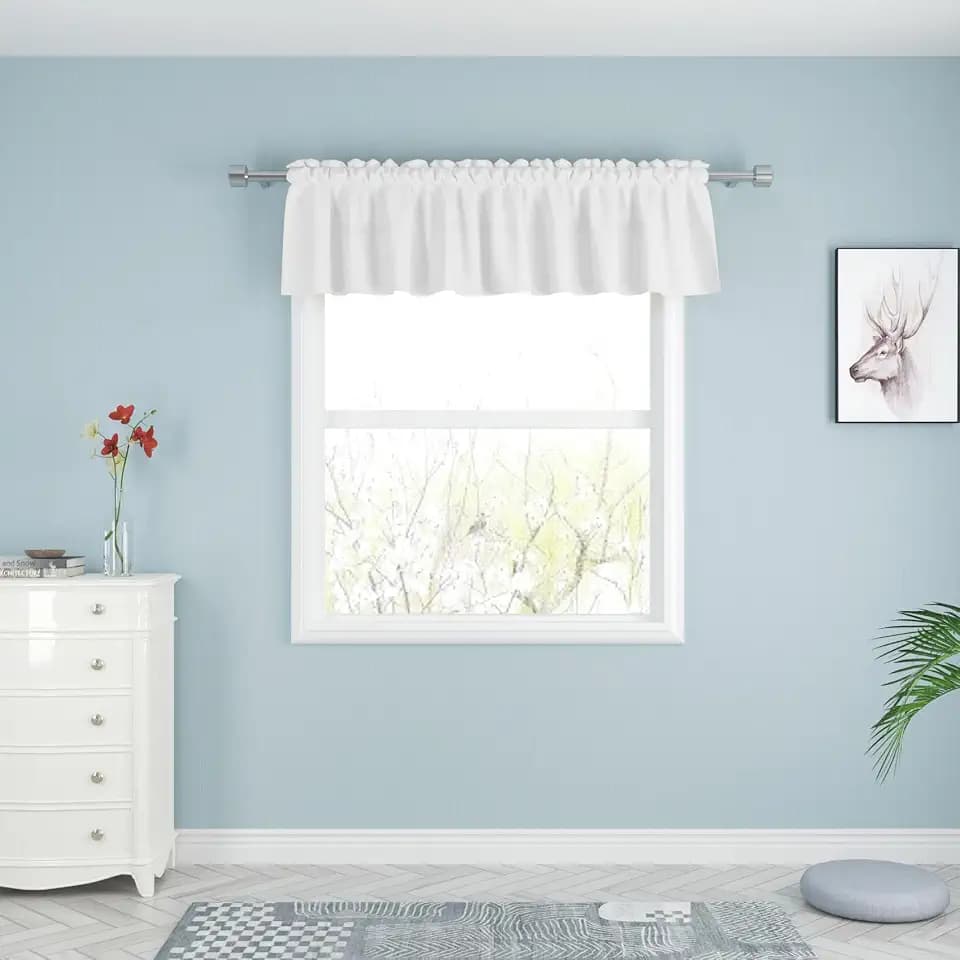 UPOPO White Valance Curtains 14 inches Long Linen Textured Curtain Toppers Valance Living Room Kitchen Short Small Mini Little Bedroom Window Curtain Valances 1 Panel Rod Pocket 72"x14"