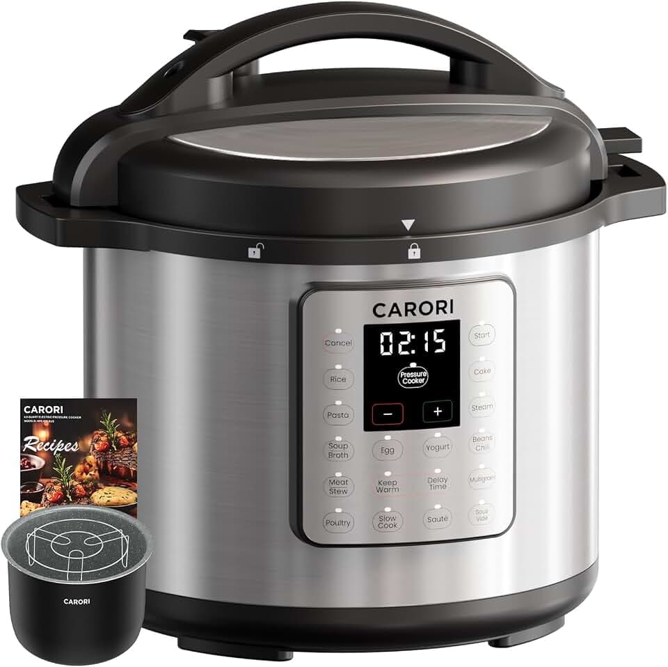 12-in-1 Electric Pressure Cooker 8 Quart, 1200W olla de presion Multi-Cooker with Non-Stick Ceramic Pot, Slow Rice Cooker, Saute, Steamer, Yogurt & Food Warmer, Delay Timer, Silver