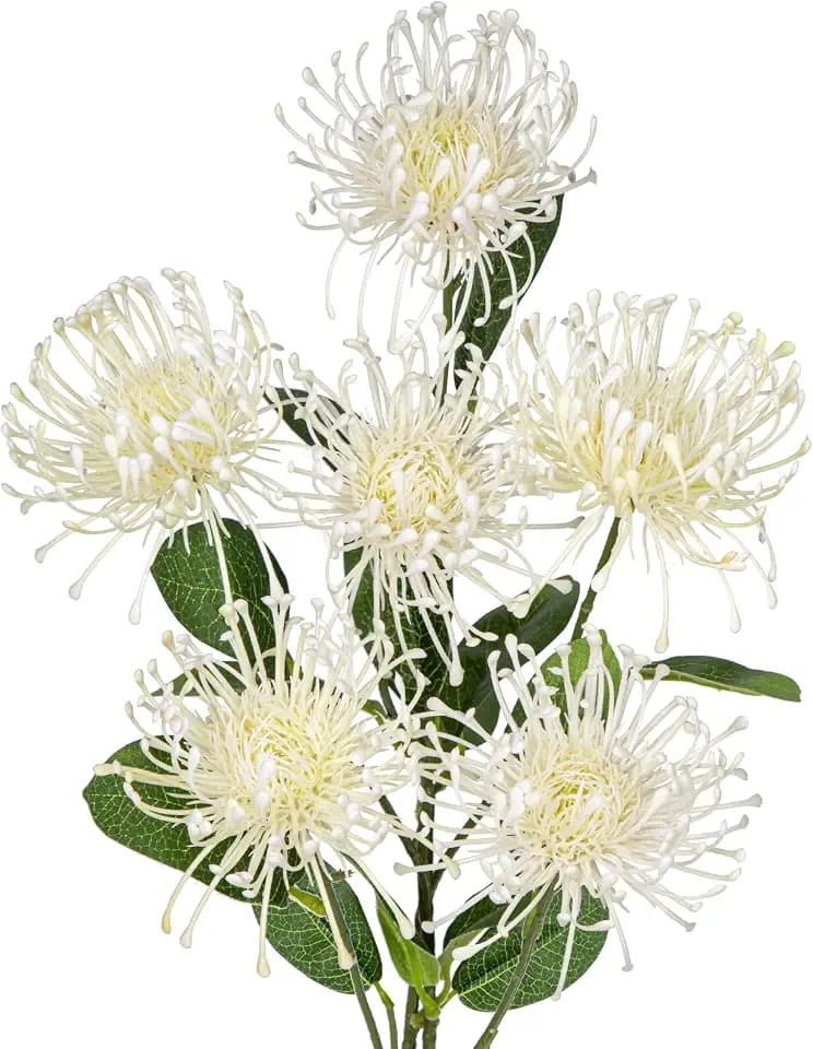 Hollyone 33" Cream White Artificial Mums Flowers Chrysanthemum Flowers 2Pcs Spider Mum Flower Arrangement Faux Pincushion Flower with 3 Heads Long Stem for Centerpiece Bouquet Home Decor
