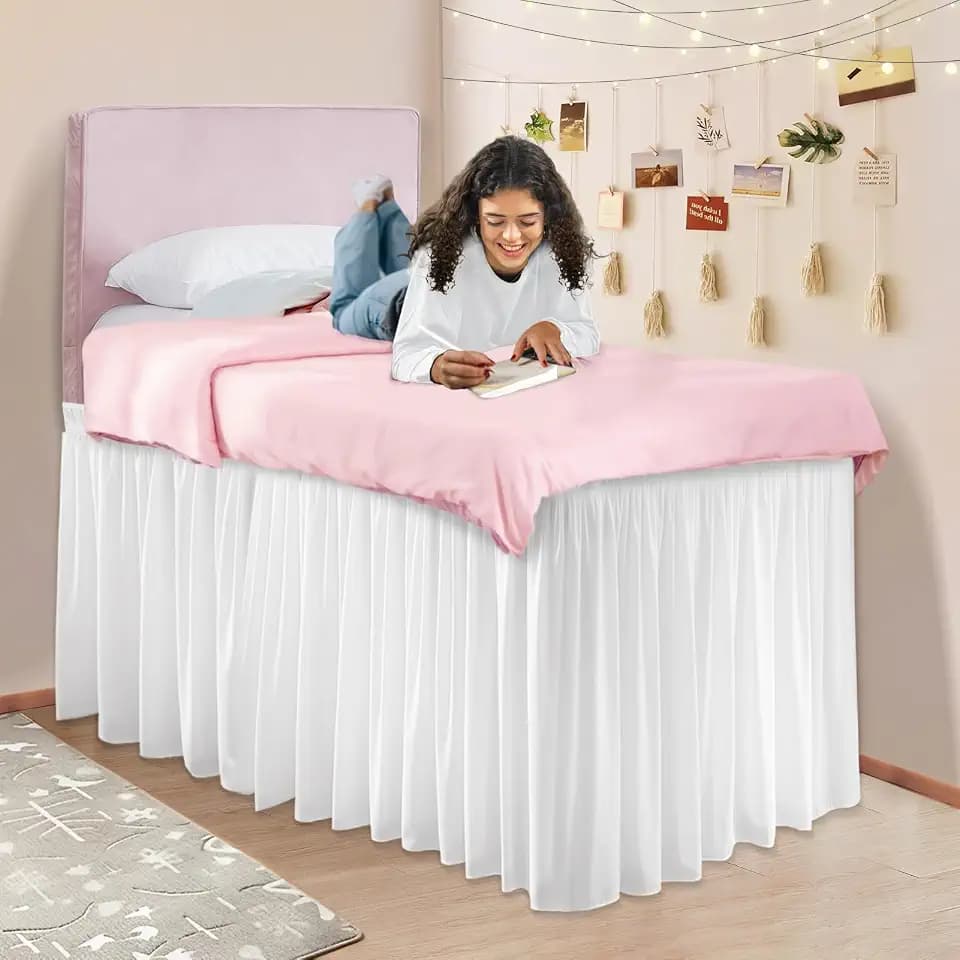 Cosweet Dorm Bed Skirt Twin XL, 32" Long Drop for College Dorm Room, White