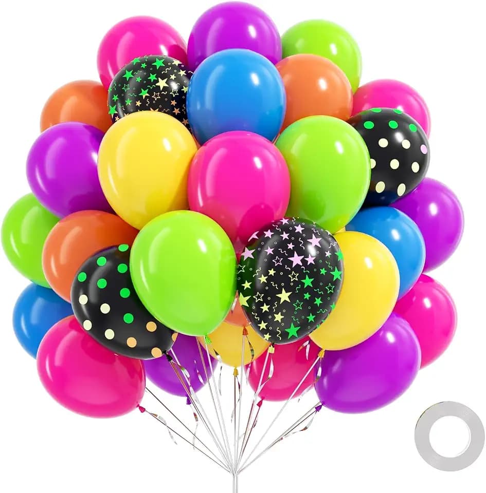 60pcs Neon Balloons 12inch with Yellow Green Orange Blue Purple Balloons