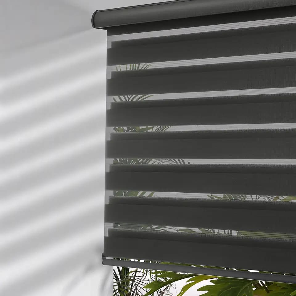 MYshade Cordless Zebra Blinds with Free-Stop Function - Dual Layer Light Filtering & Privacy Sheer Shades for Day and Night - Easy Install Window Shades for Home, Living Room, 35.5" W*72" H,Black