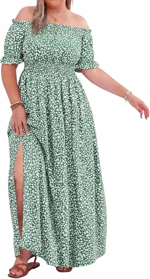 Women's Plus Size Summer Dress Off The Shoulder Floral Boho Maxi Sundress