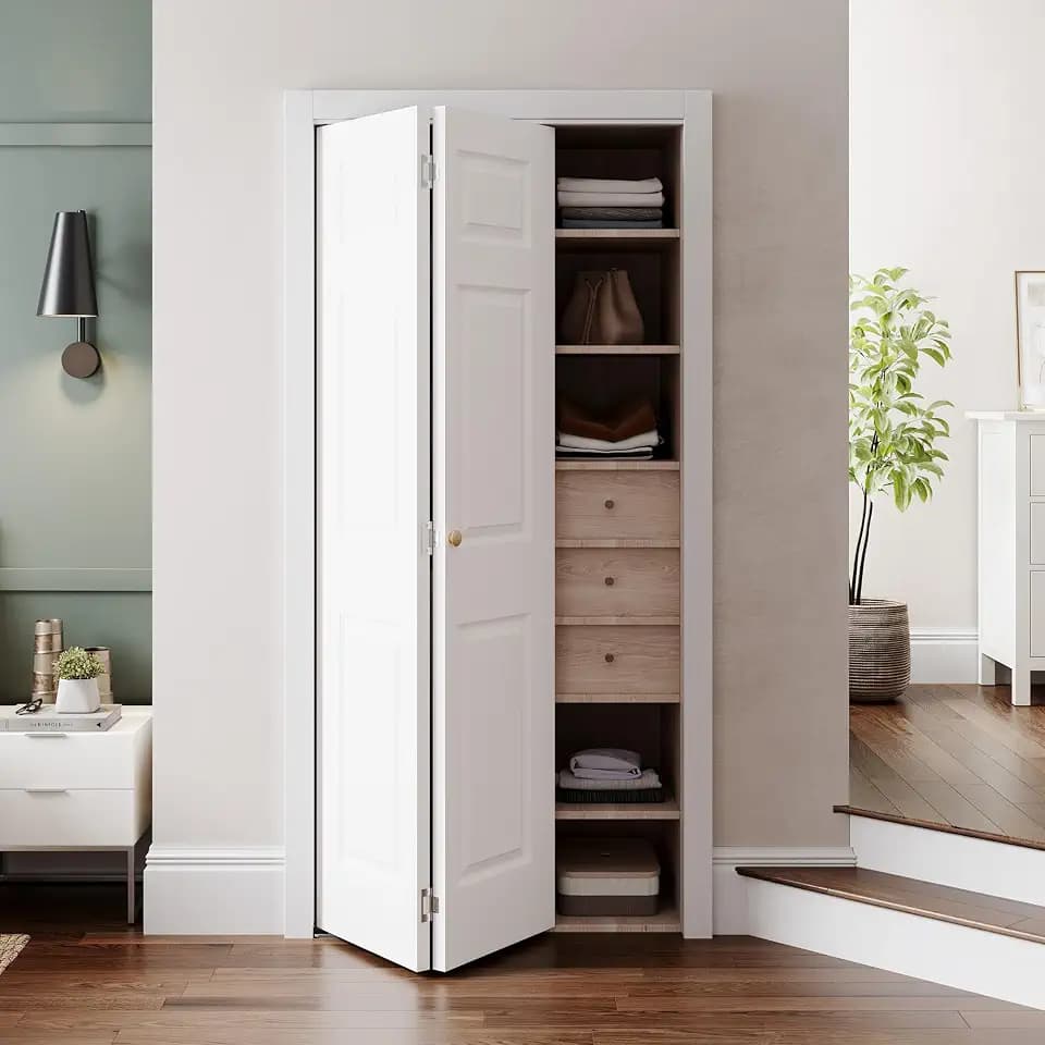 SMARTSTANDARD 32" x 80" Paintable Bifold Door, 3-Panel Closet Doors