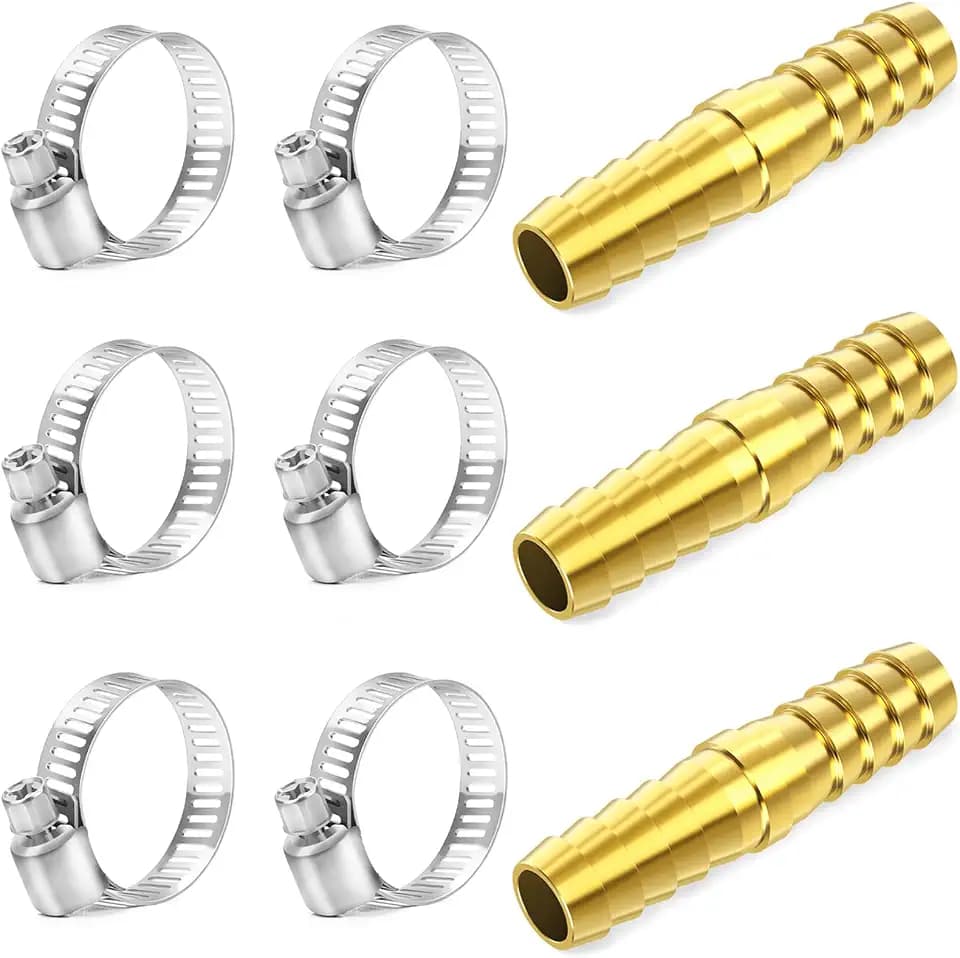 ChillWaves Brass Hose Barb Fittings, Splicer Mender Union 7/8" Barb x 7/8" Barb with Hose Clamp Hose Repair Kit For Water/Fuel/Air(3-PACK)