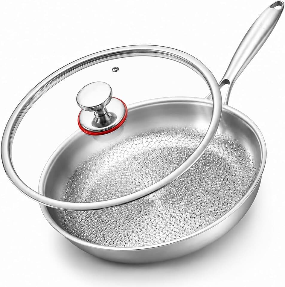 Titanium Hammered Pan Pro with Lid, PFAS/PFOA/PTFE-Free Non stick Titanium Frying Pan, Dishwasher & Oven Safe, Scratch Resistant, Even Heating Titanium skillet, Compatible With All Cooktops (11 inch)