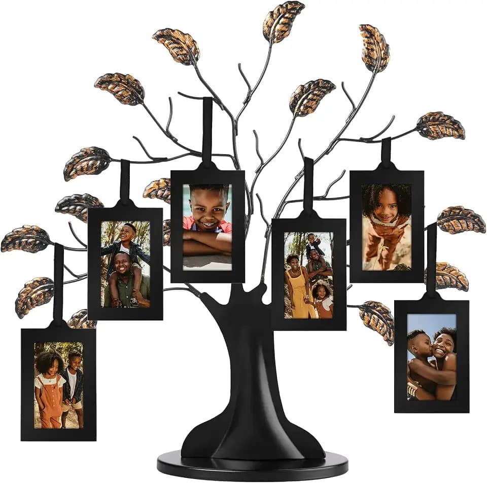 Americanflat Family Tree Picture Frame - Includes 6 Hanging 2x3 Picture Frames - Adjustable Ribbon Tassels - Ideal as Mother’s Day Gifts, Christmas Decor - Black and Bronze - Gifts for Mom