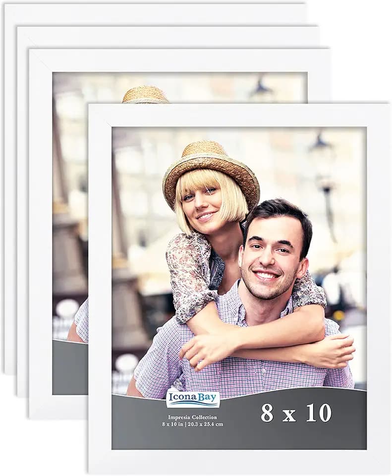 Icona Bay 8x10 Picture Frame Set (White, 4 Pack) Simple Modern Design, Table Top Kickstand and Wall Hanging Hooks Included, Impresia Collection