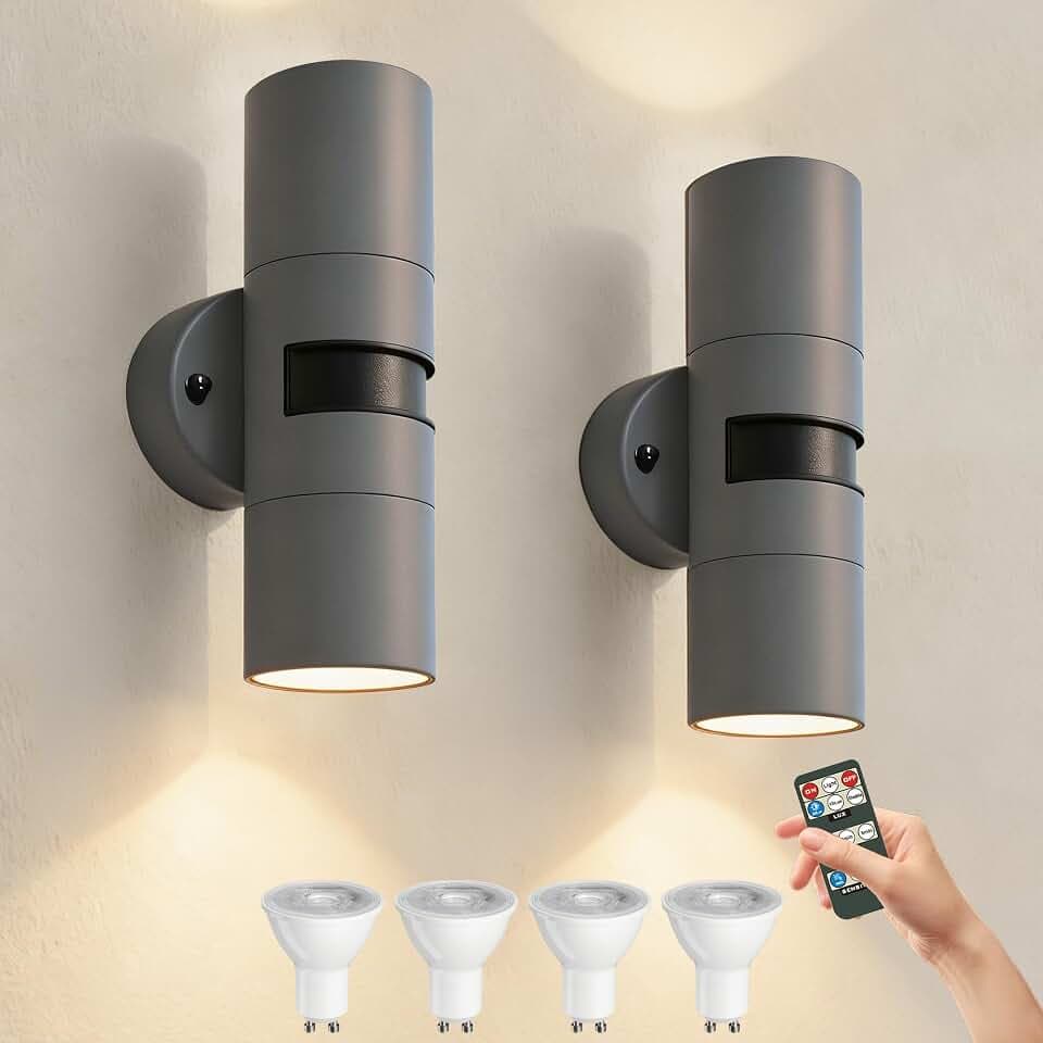 JNR Außenlampe mit Bewegungsmelder und Fernbedienung, Anthrazit 2 Pack
