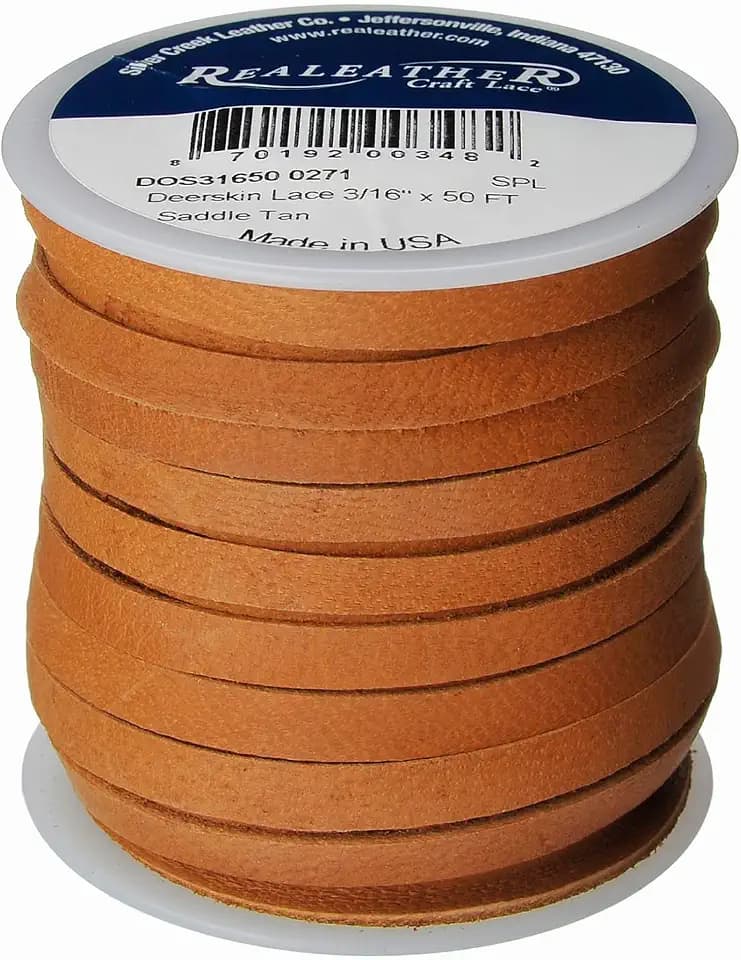 Silver Creek Leather Co Realeather Deerskin Leather Lace for Crafts and Jewelry Making, 3/16" x 50', Saddle Tan