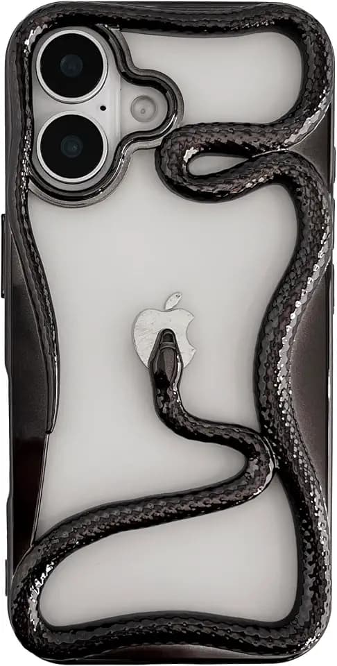 FLIRACON Cute Cool Hollow Solid Color 3D Snake Heat Dissipation Soft Phone Case Compatible with iPhone Case(P-Black,for iPhone 17 Pro)