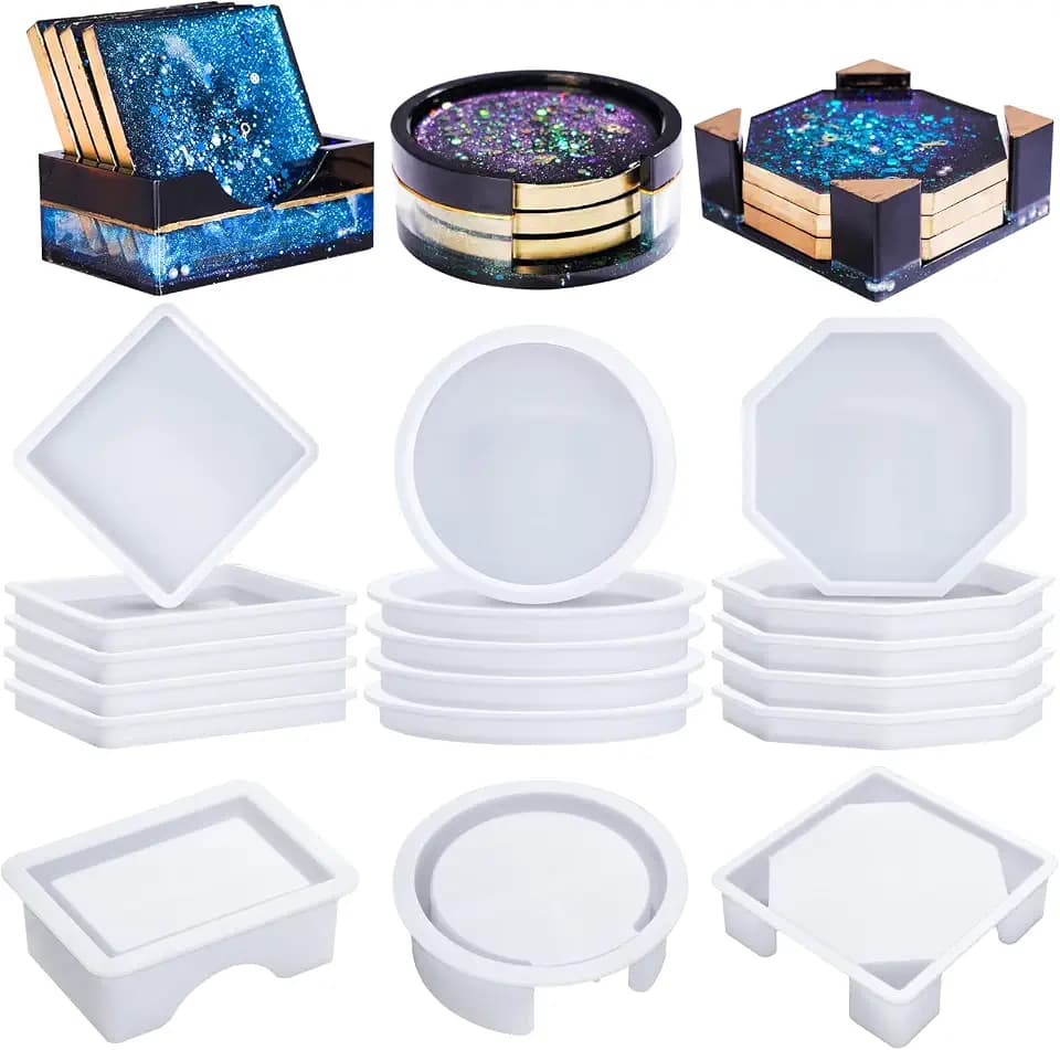 LET'S RESIN 18 Pcs Coaster Resin Molds Silicone, Coaster Molds