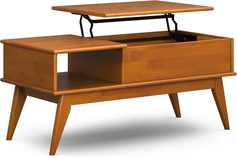 SIMPLIHOME Draper 48" Wide Solid Wood Coffee Table in Teak Brown