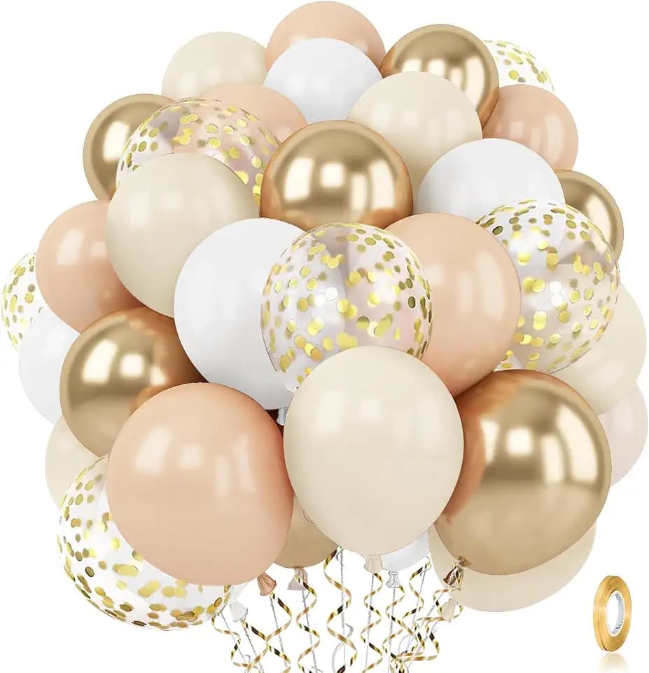 Zesliwy Gold White Sand Confetti Balloons, 50pcs 12in, Latex, Party Decor