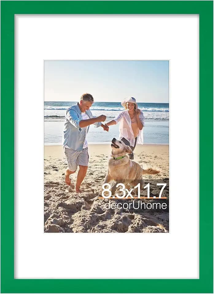 decorUhome A4 Picture Frame Fits 6x8 Photos with Mat, Green