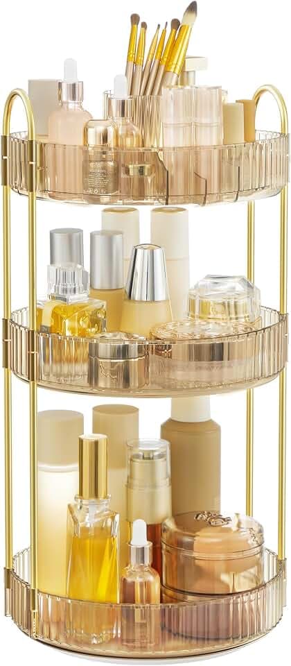 SONGMICS 3-Tier Makeup Organizer, Round Rotating, Customizable