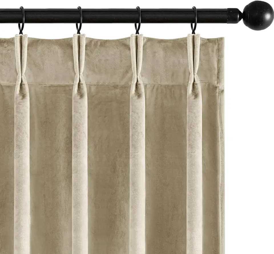 MIULEE Velvet Pinch Pleated Blackout Beige Curtains 40x84 Inches