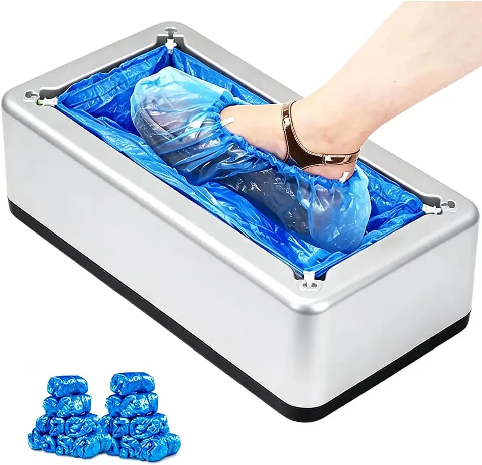 Automatic Shoe Cover Dispenser with 200 Disposable Non-Slip Shoe Covers Fits US Size 5-11 Hands-Free No Bending, for Home Office Lab Factory Cleanroom