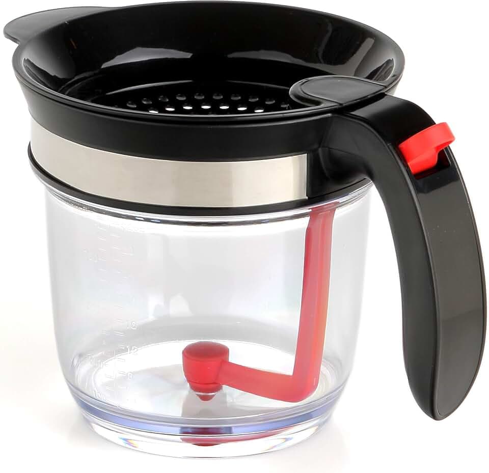 Fat Separator with Easy Bottom Release, 4 Cup Fat Gravy Separator with Strainer, Make Fat-Free Broth for Gravy, Soups and Sauces by TOZNKKI