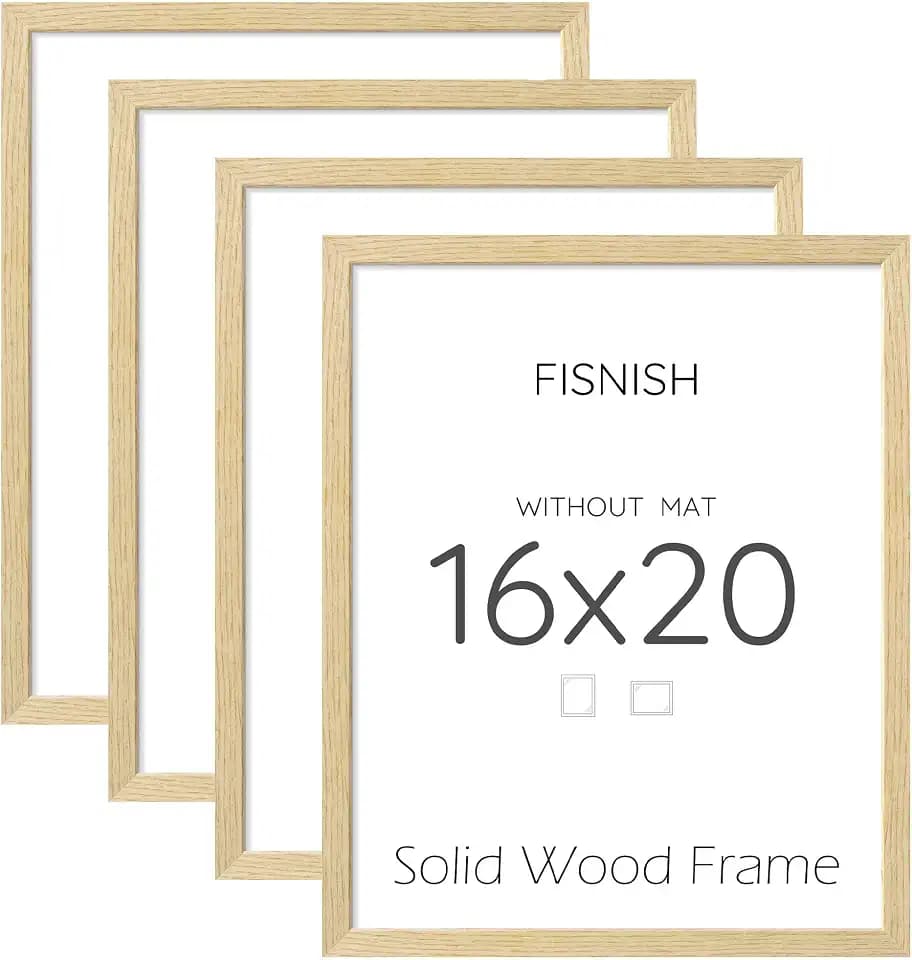 16x20 Picture Frame Set of 4, Natural Solid Wood Frames, Wall Mount
