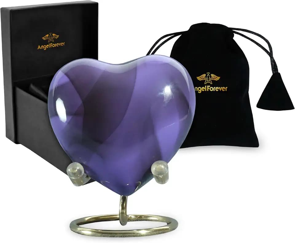 Heart Urn with Stand & Box Keepsake Urn for Human Ashes Mini Cremation Urn for Men & Women (Purple)