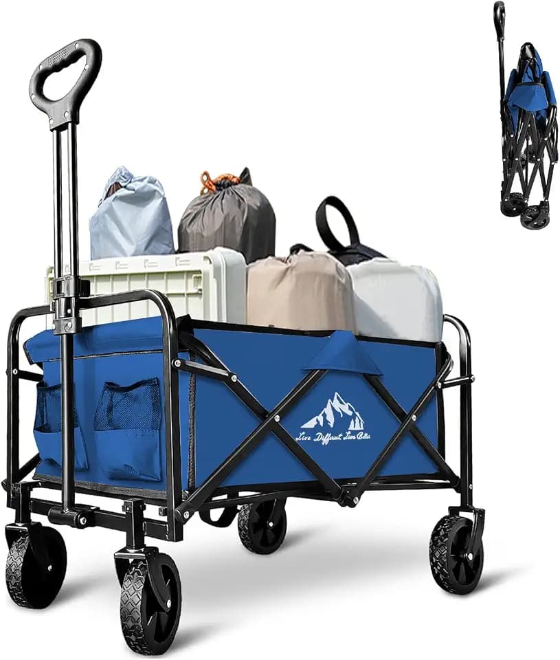 Collapsible Folding Utility Wagon Cart for Outdoor Camping, Shopping, Blue