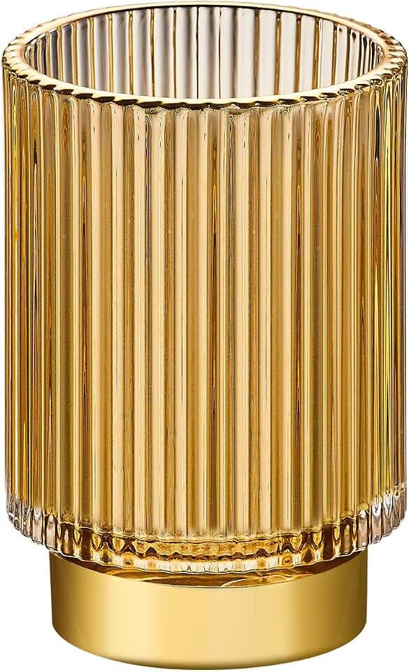 Makeup Brush Holder Organizer,Toothbrush Holders,Desk Pen Pencil Holder,Multifunctional Vintage Glass Brush Cup(L/Gold/A3-7-US)