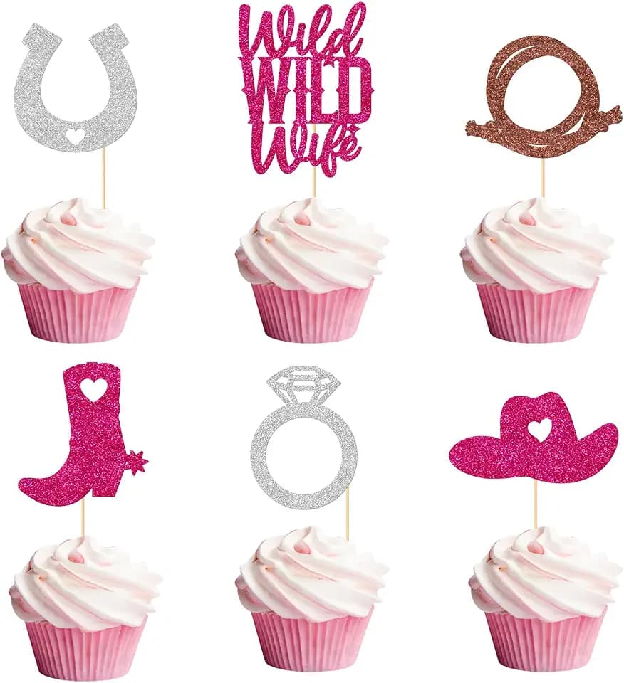 Wild Wild Wife Cupcake Toppers, Western Bachelorette Party Decorations