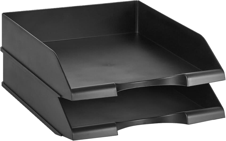 Amazon Basics Rectangular Stackable Office Letter Tray, Desk Organizer for Paper and Document Storage, Black, 12-Pack