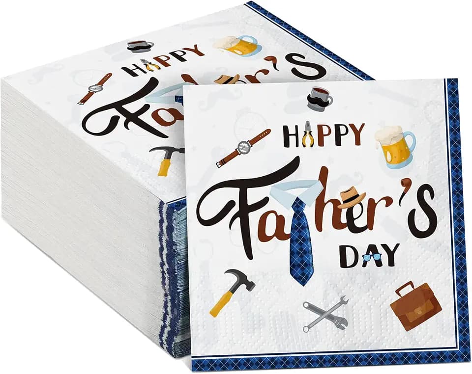 Teling 100 Pcs Happy Fathers Day Napkins 3 Ply for Dad Party,Cute Style