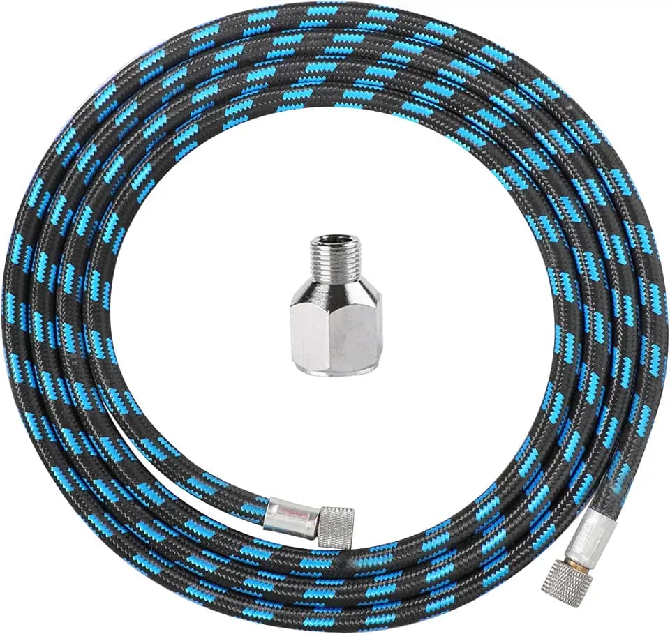 Airbrush Hose 6 Foot Nylon Braided Air Hose with 1/8” Size On Both End and Adapter 1/8” male - 1/4” female for Most Airbrush Kit
