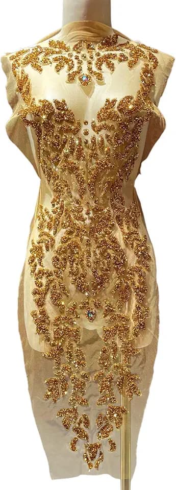 Iron on Gold Rhinestone Applique for Dresses,Clothing(Gold)