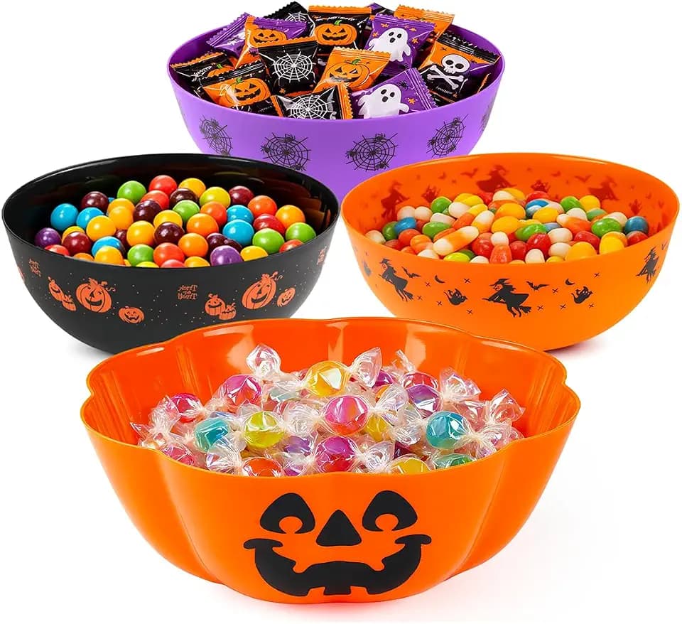 4Pcs Halloween Candy Bowls Large Plastic Trick or Treat Candy Serving Bowls