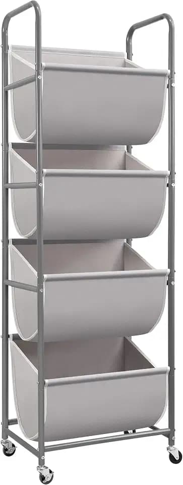 STORAGE MANIAC Vertical Rolling Laundry Hamper, 4 Section Laundry Sorter with Wheels and 2 Breaks, 4-tier Laundry Baskets for Small Space, Dorm, Laundry Room, Closet, Bathroom, Gray 4-tier
