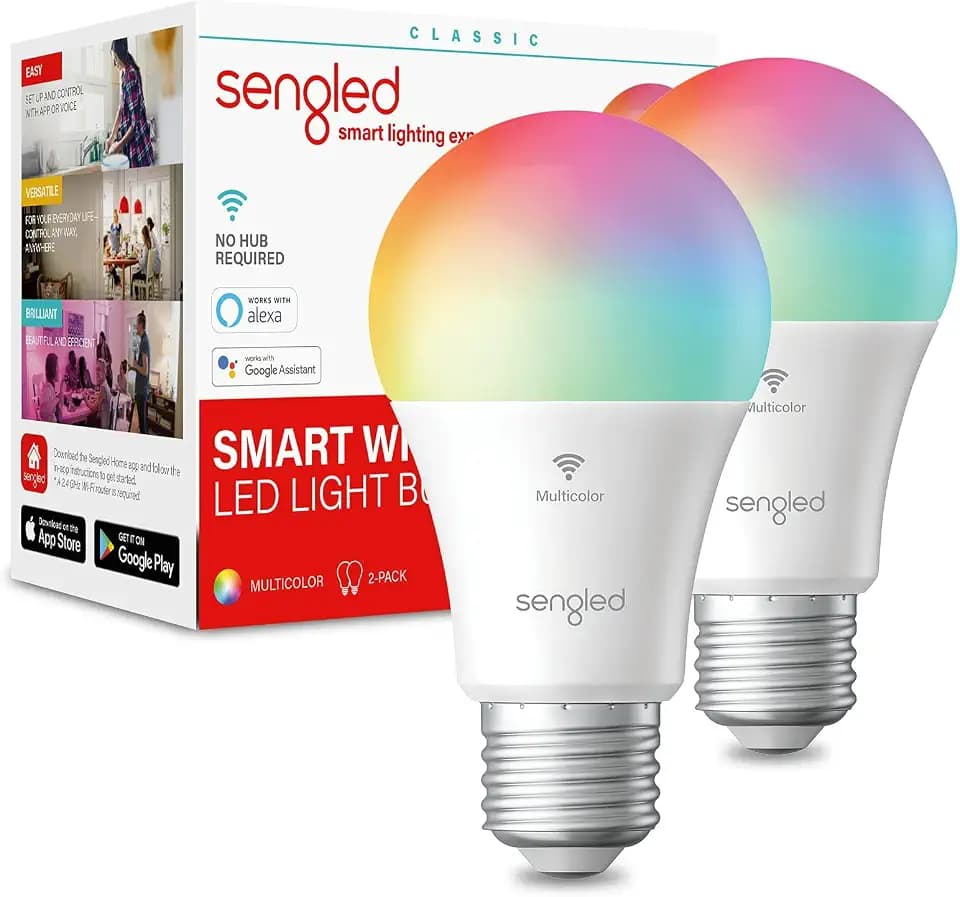 Sengled Smart WiFi Light Bulbs That Compatible with Alexa & Google Home, No Hub Required, LED Light Bulb A19 Soft White Light (2700K), Multicolor (Pack of 2)