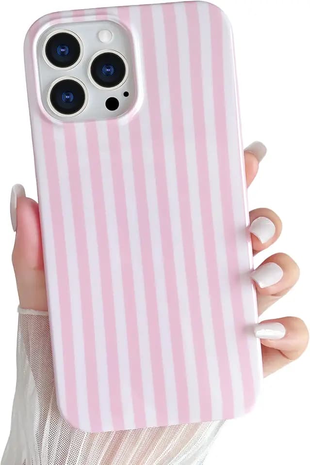 Yeddabox for iPhone 14 Pro Max Case Cute Striped Phone Case Soft TPU Slim Shockproof Phone Cover for Women Girls, Pink