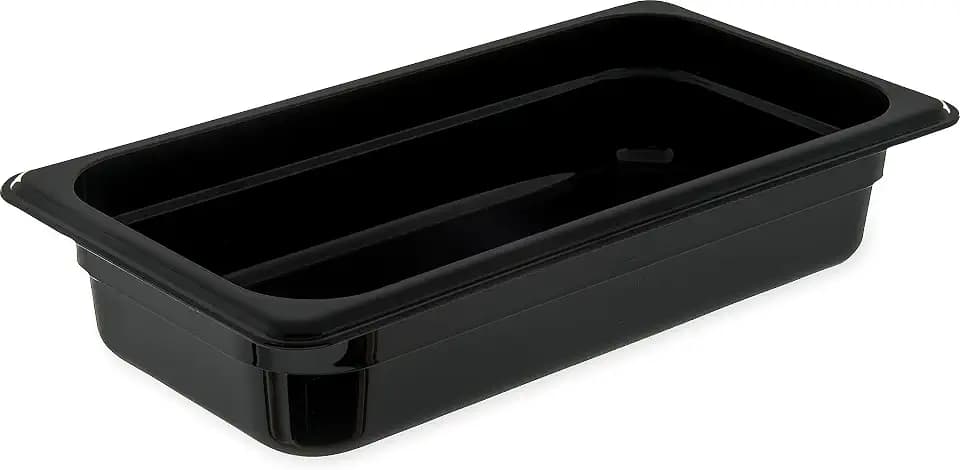 Carlisle FoodService Products Storplus High Heat Food Pan Steam Table Pan, Chafing Pan for Catering, Buffets, Restaurants, High Heat Plastic, 1/3 Size 2.5 Inches Deep, Black, (Pack of 6)
