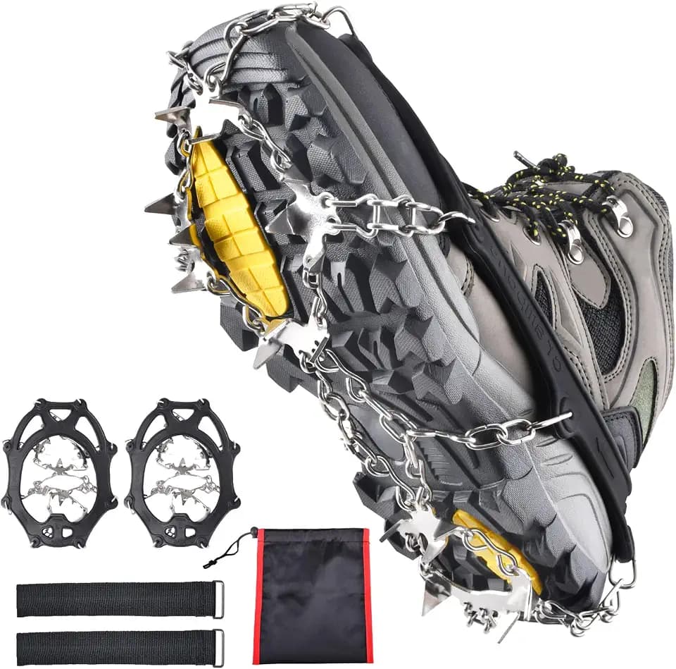 Azarxis Walk Traction Ice Snow Cleat Treads Grips Grippers Crampons Creepers with 19 Spikes for Shoes Boots Men Women Walking Climbing Hiking Fishing Heavy Duty Anti Slip Stainless Steel