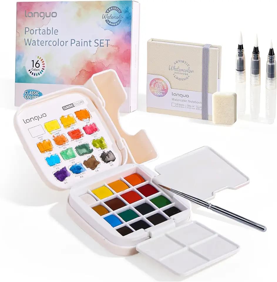 Mini Watercolor Paint Set 16 Colors, Travel Art Kit All-in-One