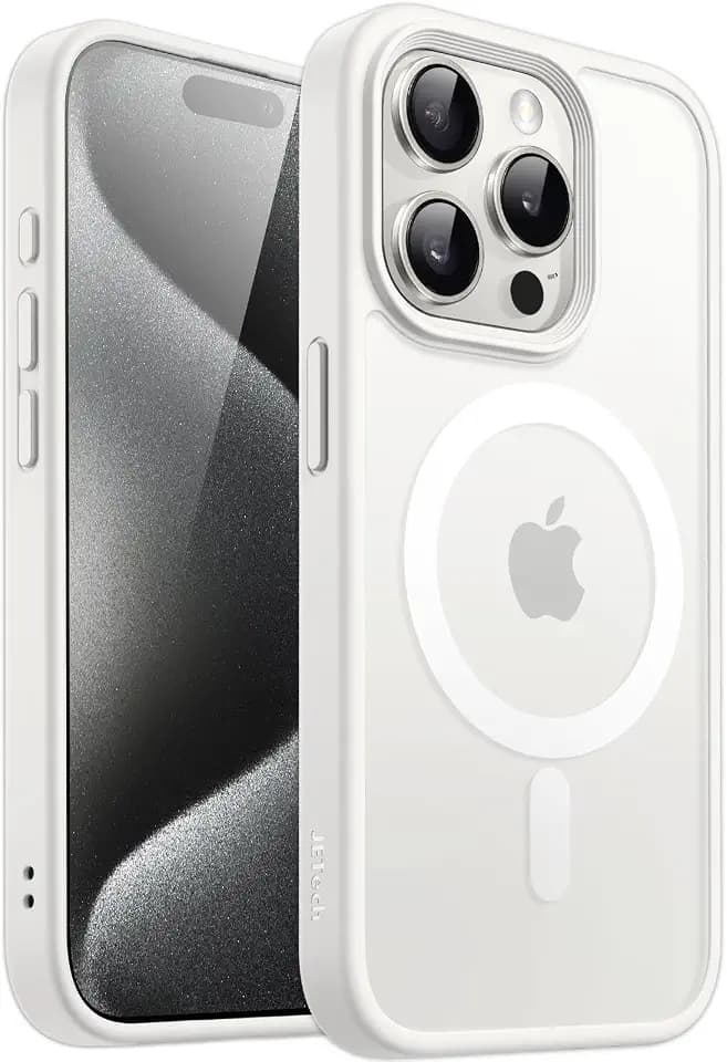 JETech Matte Magnetische Hülle für iPhone 15 Pro Max, Weiß