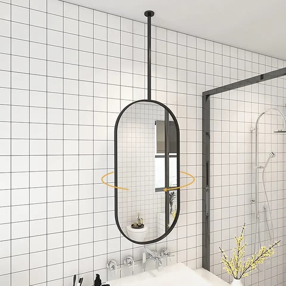 Wall Mounted Mirrors for Bathroom,Oval Bathroom Mirror,Suspended Mirror with Metal Frame Modern Nordic Vertical or Hotel Horizontal Hanging Mirrors (20 * 27.5 * 23.6 inch, Black)