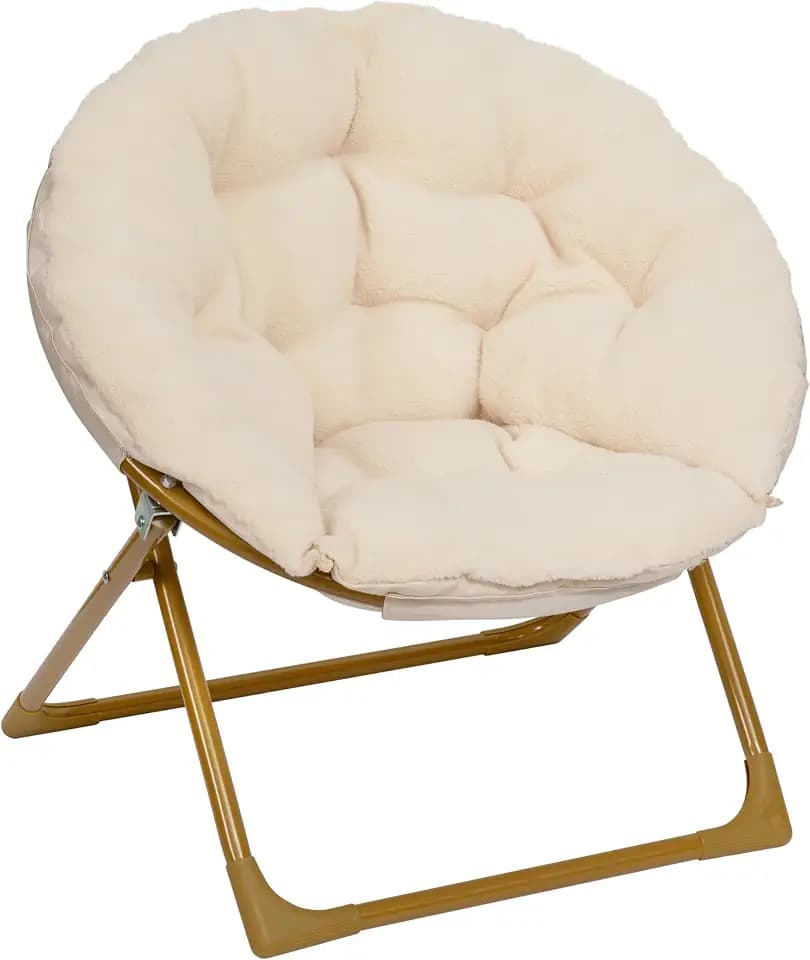 Flash Furniture Kids 23 Inch Folding Saucer Chair, Ivory Faux Shearling