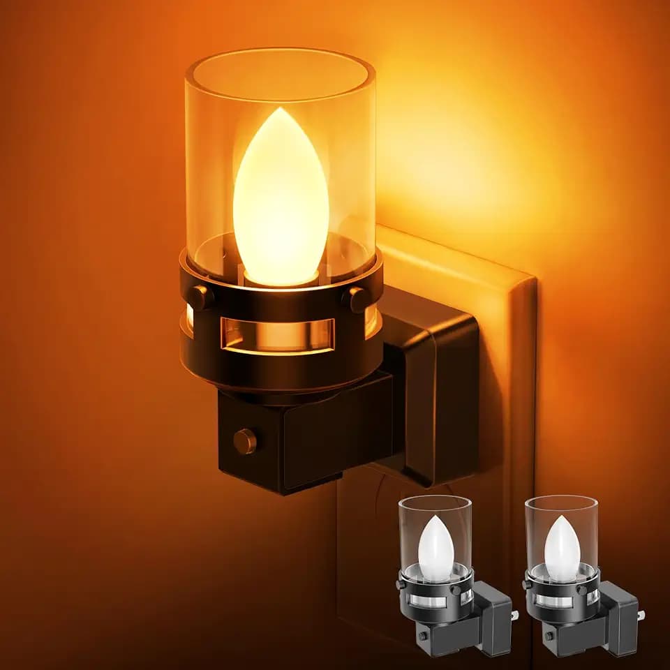 Briignite Candle Night Light Plug in 2 Pack, Amber Nightlight Dimmable